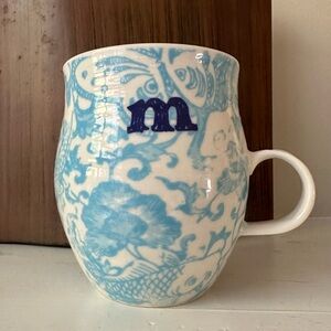 Anthropologie Homegrown Initial Monogram M Coffee Mug Cup Blue White Ceramic